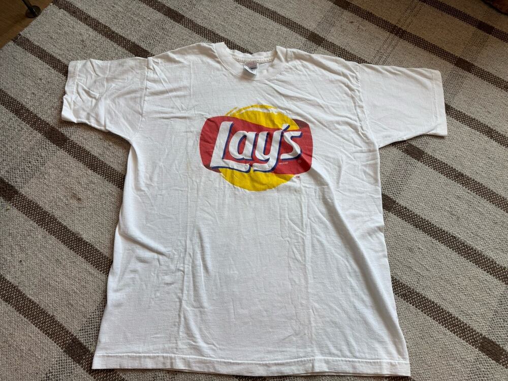 Vintage Fruit Of The Loom Single Stitch Lays Chips T Shirt XL White